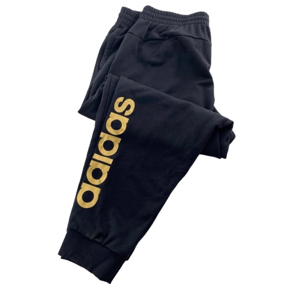 Adidas Black & Gold Linear French Terry Joggers 2X - Picture 4 of 9